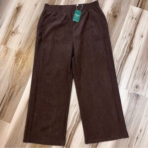 NEW Halara XL Wide Leg Baggy Pants Dark Brown Corduroy Pull On Pockets Casual